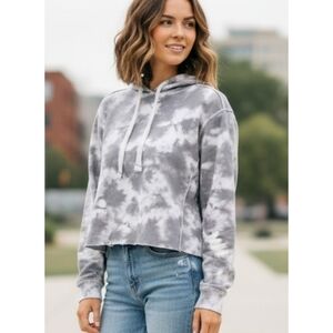 Dreamsicle Gray Tie dye Crop Hooded Sweatshirt Size M
